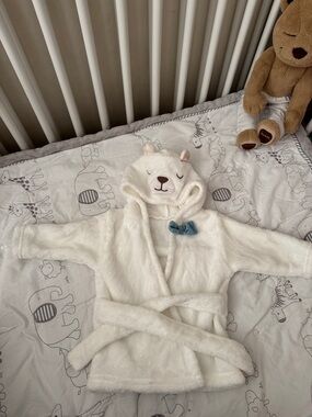 Plush White Bear Hooded One-Piece Robe for Kids